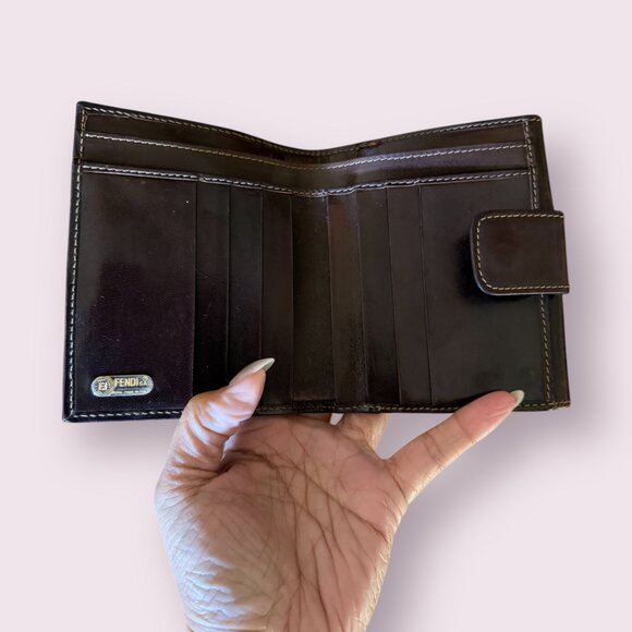 Vintage Fendi Zucca Canvas & Leather French Flap Wallet - Picture 7 of 8